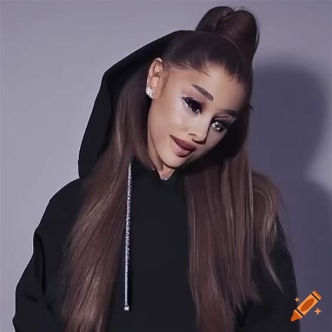 ariana grande im schwarzen nike pullover|Ariana Grande fleece hoodie.